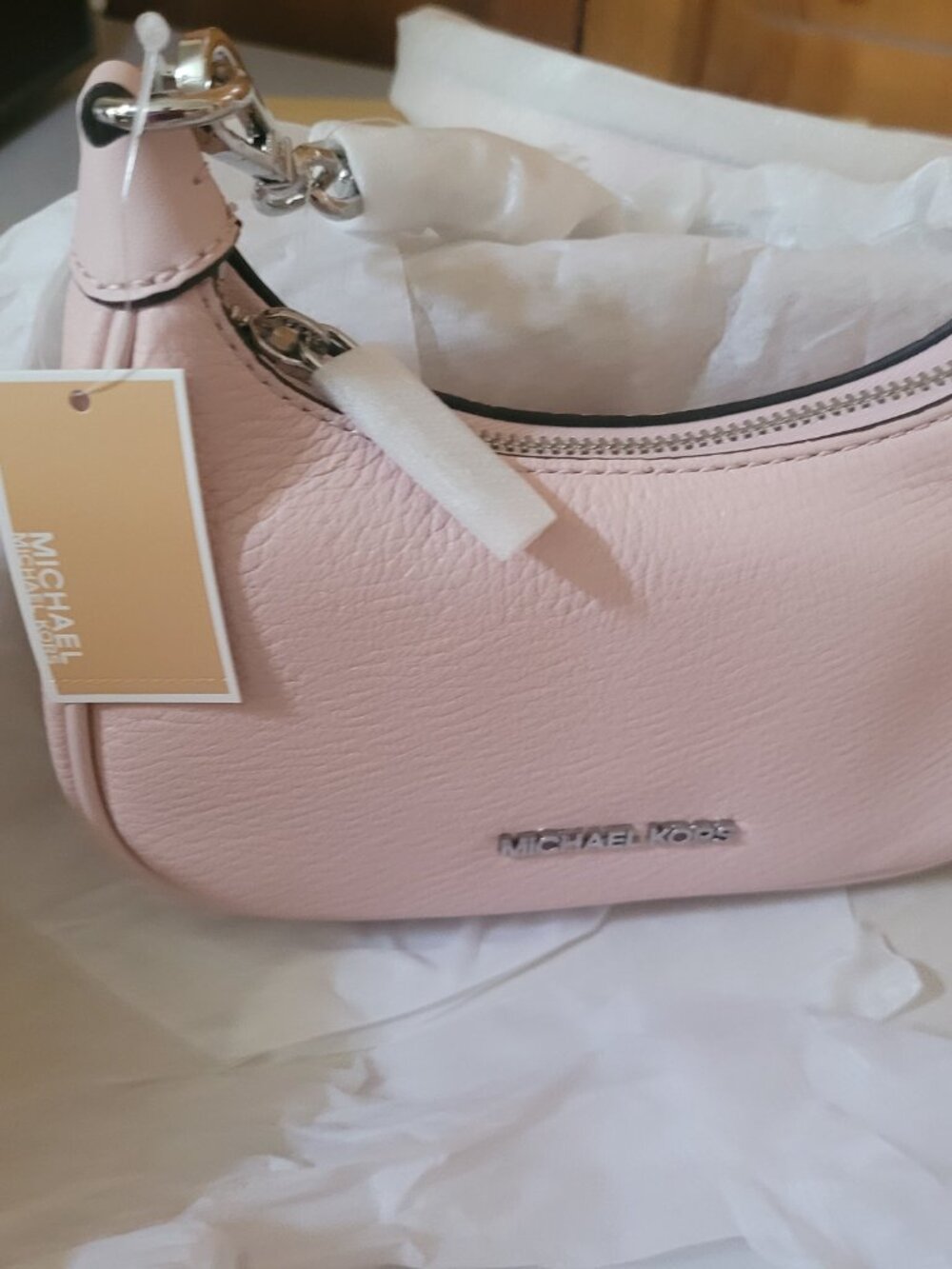 Michael Kors Cora MINI Shoulder Pouchette Bag Powder Blush NWT - Picture 7 of 10